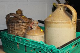 FOUR STONEWARE BOTTLES PLUS A STONEWARE BARREL