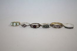 SIX SILVER AND OTHER DRESS RINGS TO INCLUDE GEM SET EXAMPLES