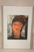 TWO UNFRAMED LIMITED EDITION AMEDO MODIGLIANI PRINTS OF AN ABSTRACT HEAD STUDY 1/50 38CM X 46CM