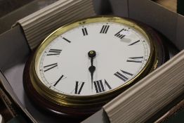 TWO CIRCULAR WALL CLOCKS TOGETHER WITH AN ANTIQUE CLOCK MOVEMENT ETC.