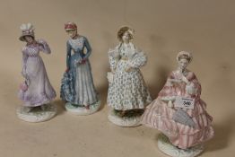 A SET OF FOUR ROYAL WORCESTER 'WALKING OUT DRESSES OF THE NINETEENTH CENTURY' LADY FIGURES