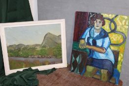 A 1977 OIL ON BOARD ENTITLED 'BIRD ROCK ABERGYNOLYM' BY J RHODES - SIZE - 45.5CM X 35.5CM TOGETHER