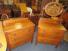 A VINTAGE OAK BARLEY TWIST DRESSING TABLE AND MATCHING THREE DRAWER CHEST (2)