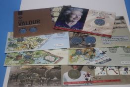 A COLLECTION OF COIN AND STAMP COVERS, to include 2005 Nelson Trafalgar £5, pair 2006 Brunel £2,