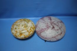 TWO VINTAGE GLASS CEILING LAMP SHADES