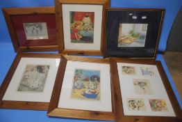 SIX FRAMED AND GLAZED COMICAL PRINTS OF 'BONZO' ETC. (6)