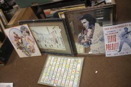 A QUANTITY OF PICTURES, PRINTS AND MIRRORS TO INCLUDE CORONATION STREET' BY L.S. LOWRY, ELVIS MIRROR