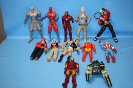 TWELVE ACTION FIGURES TO INCLUDE ACTION MAN, MARVEL ETC.