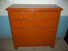 A PAINTED FIVE DRAWER TWO OVER THREE CHEST OF DRAWERS