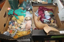 TWO TRAYS OF DOLPHIN ORNAMENTS, TEDDY ORNAMENTS AND SOFT TEDDIES