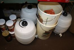 A SELECTION OF BREWING EQUIPMENT TO INCLUDE SEVEN KITS, FOUR BARRELS, TWO BINS ETC.