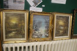 THREE FRAMED OIL ON CANVASES DEPICTING RIVERSIDE SCENES