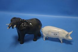 A BESWICK ELEPHANT TOGETHER WITH A BESWICK CH WALL QUEEN PIG (2)