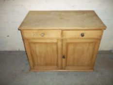 AN ANTIQUE STRIPPED PINE SIDEBOARD / UNIT / CUPBOARD, L 91 cm, D 51 cm, H 76 cm