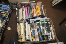 TWO BOXES OF MISCELLANEOUS BOOKS INCLUDING MUSIC, COIN REFERENCE ETC.