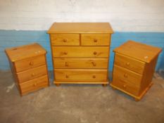 THREE PINE CHESTS OF DRAWERS - ONE FIVE DRAWER AND TWO THREE DRAWER (3)
