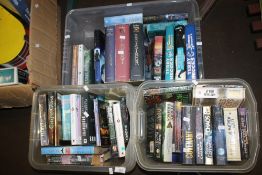 THREE TRAYS OF BOOKS MAINLY PAPERBACK SCIENCE FICTION & FANTASY NOVELS