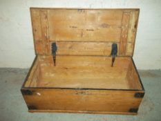 AN ANTIQUE PINE STORAGE BOX