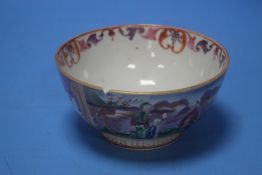 A MANDARIN PALETTE CHINESE EXPORT FAMILLE PORCELAIN BOWL, DECORATED WITH PANELS OF FIGURES, DEPTH 14