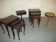 TWO NESTS OF THREE TABLES AND TWO WINE TABLES (8 TABLES IN TOTAL)