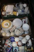 THREE BOXES OF PLATES, MUGS, KITCHENWARE ETC. (TRAYS NOT INCLUDED)