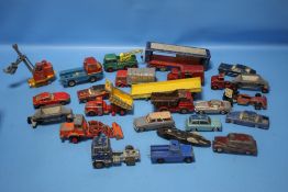 A BOX OF VINTAGE DIECAST VEHICLES, MAINLY CORGI, PLAYWORN
