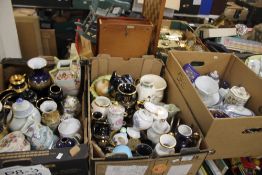 THREE TRAYS OF CERAMICS MAINLY VASES, PLATES ETC. (TRAYS NOT INCLUDED)