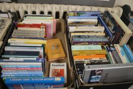 TWO BOXES OF BOOKS ON AUTHORS AND WRITING INCLUDING GUIDES TO WRITING BOOKS