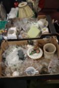TWO TRAYS OF GLASSWARE AND CERAMICS