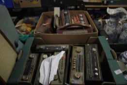 TWO TRAYS OF 12 VINTAGE RADIOS INCLUDING ROBERTS, HACKER, ULTRA ETC.