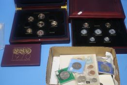ROYAL MINT UNCIRCULATED SETS, COMMEMORATIVE'S, COINS ETC, coloured coins in presentation boxes etc