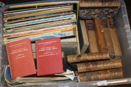 A BOX CONTAINING CIRCA. 40 EASY LISTENING LP RECORDS AND A QUANTITY OF HARDBACK BOOKS INCLUDING