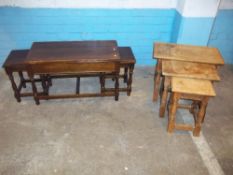 TWO SETS OF OAK NESTS OF THREE TABLES