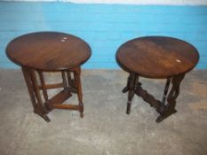 TWO ANTIQUE OAK SMALL DROP LEAF SIDE TABLES