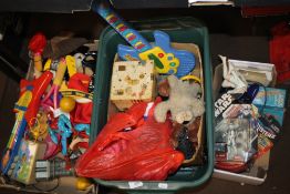 THREE BOXES OF TOYS TO INCLUDE STAR WARS, SOFT TOYS, MARVEL ETC.