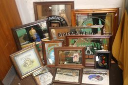 A QUANTITY OF ADVERTISING MIRRORS TO INCLUDE SOUTHERN COMFORT, COCA COLA, BLACK & WHITE SCOTCH