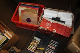 A EUMIG PROJECTOR, A QUANTITY OF LP RECORDS, 78 RECORDS AND A BOX OF CASSETTE TAPES