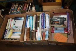 THREE TRAYS OF MAINLY HARDBACK BOOKS INCLUDING NOVELS (TRAYS NOT INCLUDED)
