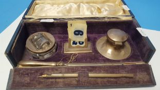 A HALLMARKED SILVER DESK SET