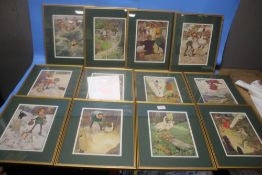 A SET OF TWELVE FRAMED 'FRANK ADAMS' NURSERY RHYME PRINTS, EACH MEASURES 31 X 37 CM INCLUDING