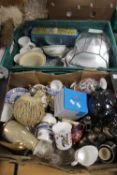 TWO TRAYS OF CERAMICS TO INCLUDE PARAGON TEAWARE, ORIENTAL VASES, LUSTREWARE, TEAPOT, TERRARIUM,