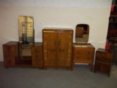 A 1940S TWIN PEDESTAL DRESSING TABLE, A MATCHING TALLBOY AND AN EXTRA DRESSING TABLE AND BEDSIDE