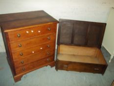 AN ANTIQUE PINE CHEST OF FIVE DRAWERS TOGETHER WITH AN UNDER BED STORAGE CHEST