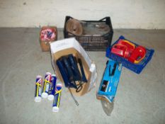 A QUANTITY OF NEW GREASE GUNS, GREASE, TORCHES AND LORRY STRAPS