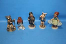 FOUR GOEBEL FIGURES TOGETHER WITH A GOEBEL ROBIN (5)