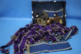 A QUANTITY OF COLLECTABLES TO INCLUDE BRASSWARE, ELEPHANT FIGURES AND MASONIC REGALIA