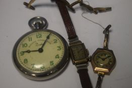 A VINTAGE LADIES 9 CT GOLD CASED WRISTWATCH AND STRAP A/F ALONG WITH TWO OTHER WATCHES