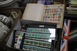 A BOX OF STAMPS LOOSE AND IN ALBUMS TO INCLUDE CHINESE EXAMPLES