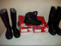 FOUR PAIRS OF UNUSED WORK BOOTS, TWO SIZE 8 AND TWO SIZE 10