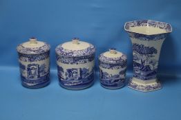 THREE SPODE LIDDED JARS AND A VASE